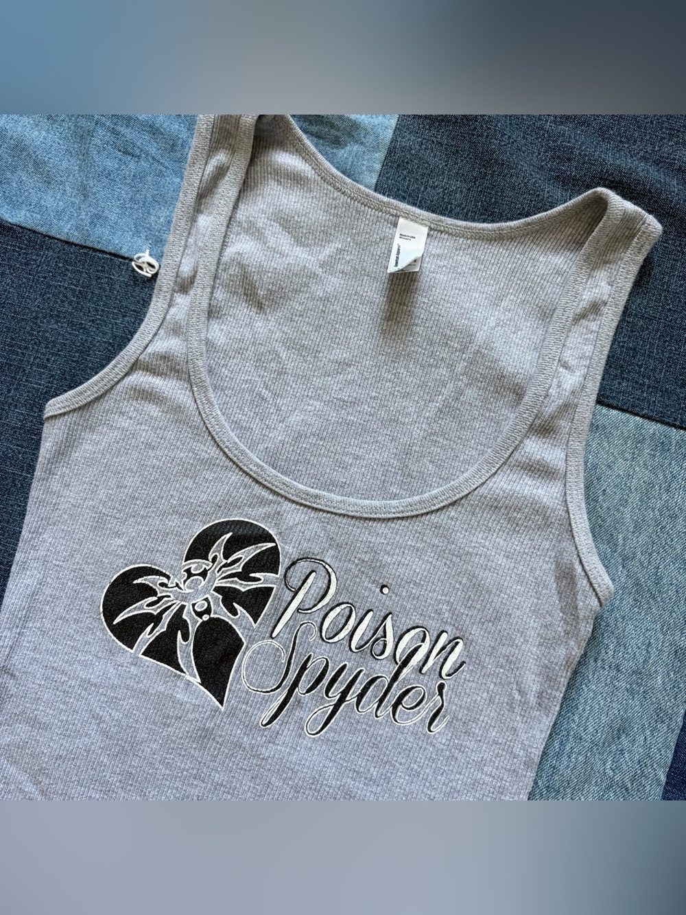 poison spyder american apparel grey tank top heart spider graphic made in usa M